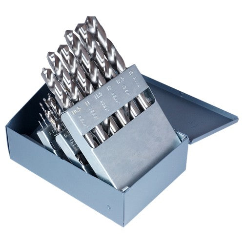 1mm-13mm RHS / RHC HSS 118 Degree Radial Point CLE-MAX™ Jobber Length Drill Set - Bright - Exact Industrial Supply