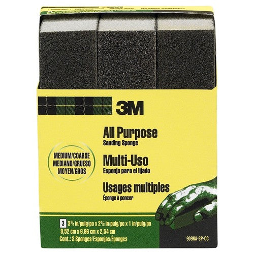 3M General Purpose Sanding Sponge 909NA-3P-CC 3 3/4″ × 2 5/8″ × 1″ Dual Grit Medium/Coarse - Benchmark Tooling