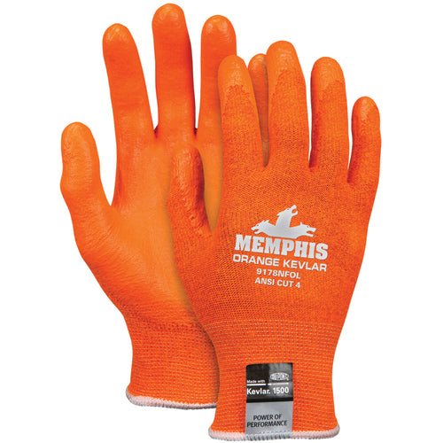 MCR Safety Cut Pro Glove - 13 Gauge Orange Kevlar/Synthetic - Nitrile Foam Coated Palm - Size Large - Benchmark Tooling