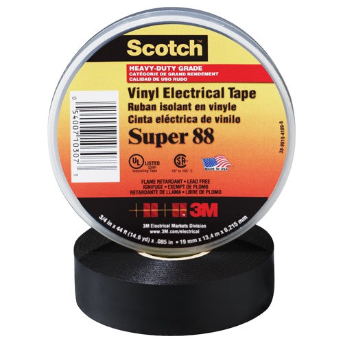Scotch Vinyl Electrical Tape Super 88 3/4″ × 36 yd Black - Benchmark Tooling