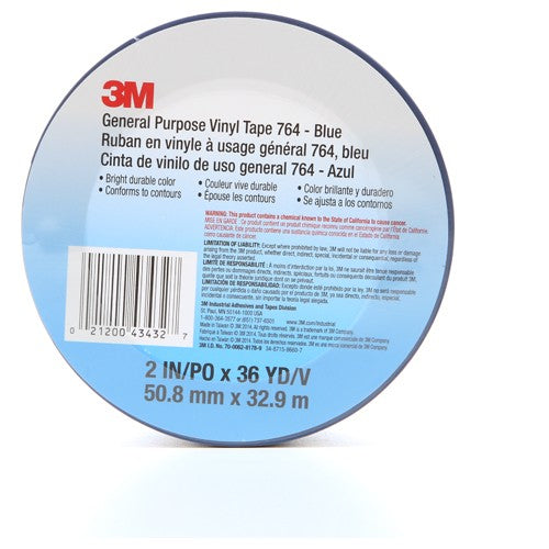 3M General Purpose Vinyl Tape 764 Blue 2″ × 36 yd 5 mil Individually Wrapped Conveniently Package - Benchmark Tooling