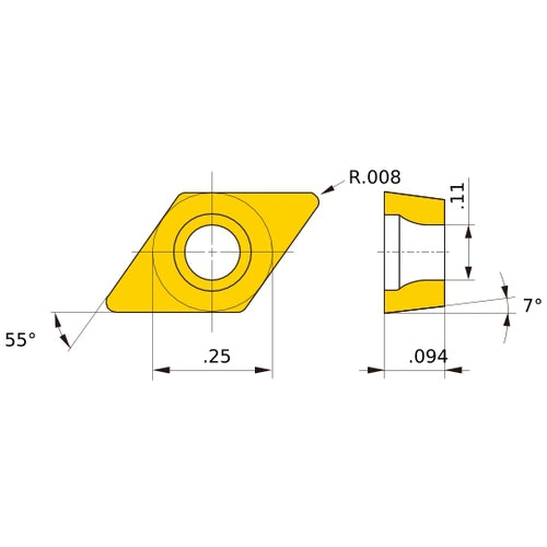DCMT 21.50.5 FV NX2525, 0.008″ Corner Radius, 3/32″ Thick, 1/4″ Inscribed Circle, Turning Indexable Insert
