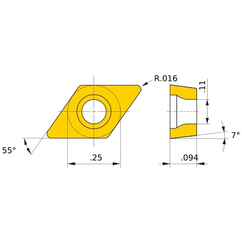 DCMT 21.51 FV NX2525, 1/64″ Corner Radius, 3/32″ Thick, 1/4″ Inscribed Circle, Turning Indexable Insert