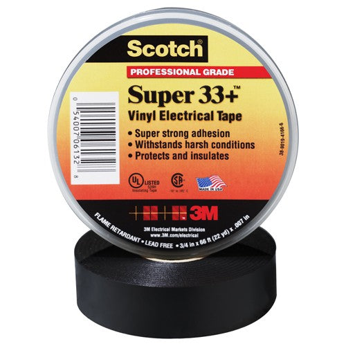 Scotch Super 33+ Vinyl Electrical Tape 3/4″ × 44 ft Black - Benchmark Tooling