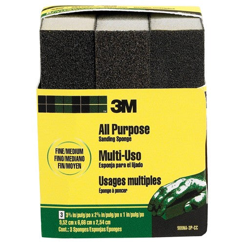 3M General Purpose Sanding Sponge 908NA-3P-CC 3 3/4″ × 2 5/8″ × 1″ Dual Grit Fine/Medium - Benchmark Tooling