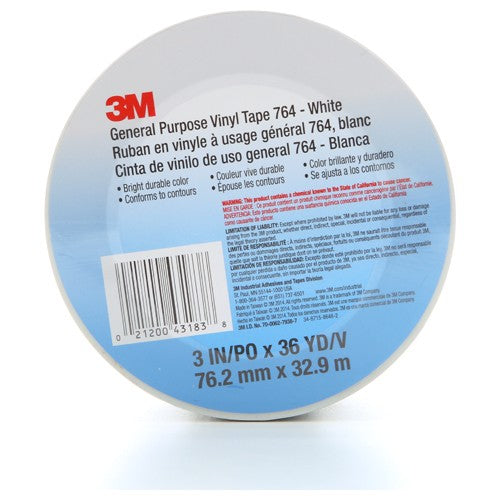 3M General Purpose Vinyl Tape 764 White 3″ × 36 yd 5 mil Individually Wrapped Conveniently Packaged - Benchmark Tooling