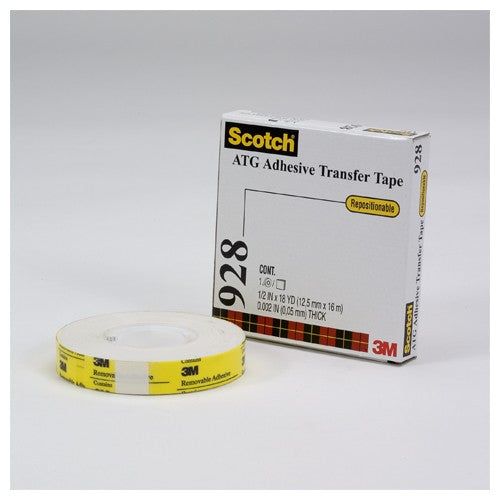 Scotch ATG Repositionable Double Coated Tissue Tape 928 Translucent White 1/2″ × 18 yd 2 mil - Benchmark Tooling