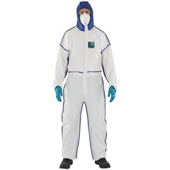 Disposable Coveralls: Size Medium, 0.6781 oz, Microporous Polyethylene Laminate Non-Woven & Polypropylene Non-Woven, 2-Way Zipper with Storm Flap Closure