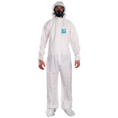 Disposable Coveralls: Size 7X-Large, 0.5382 oz, Microporous Polyethylene Laminate Non-Woven, 2-Way Zipper with Storm Flap Closure