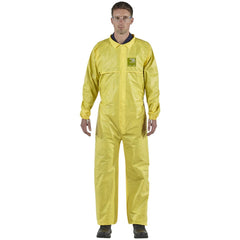 Disposable Coveralls: Size Large, 0.5216 oz, Polyethylene on Bicomponent & Polypropylene/Polyethylene Non-Woven, 2-Way Zipper with Storm Flap Closure