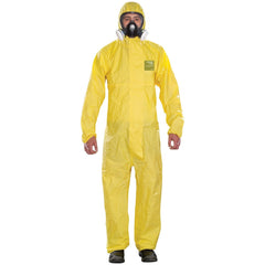 Disposable Coveralls: Size 3X-Large, 0.5216 oz, Polyethylene on Bicomponent & Polypropylene/Polyethylene Non-Woven, 2-Way Zipper with Storm Flap Closure