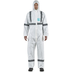 Disposable Coveralls: Size 5X-Large, 0.5382 oz, Microporous Polyethylene Laminate Non-Woven, 2-Way Zipper with Storm Flap Closure