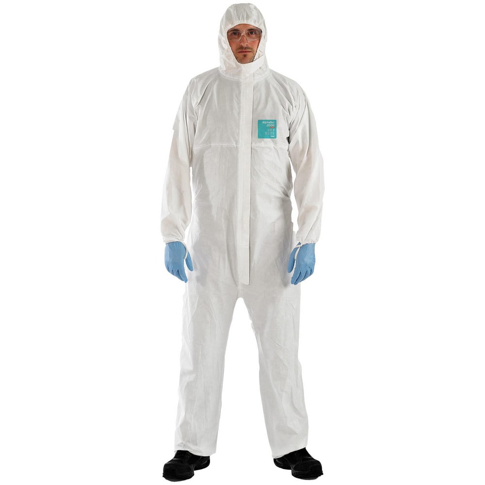 Disposable Coveralls: Size X-Large, 0.5382 oz, Microporous Polyethylene Laminate Non-Woven, 2-Way Zipper with Storm Flap Closure