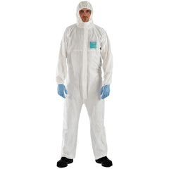 Disposable Coveralls: Size X-Large, 0.5382 oz, Microporous Polyethylene Laminate Non-Woven, 2-Way Zipper with Storm Flap Closure