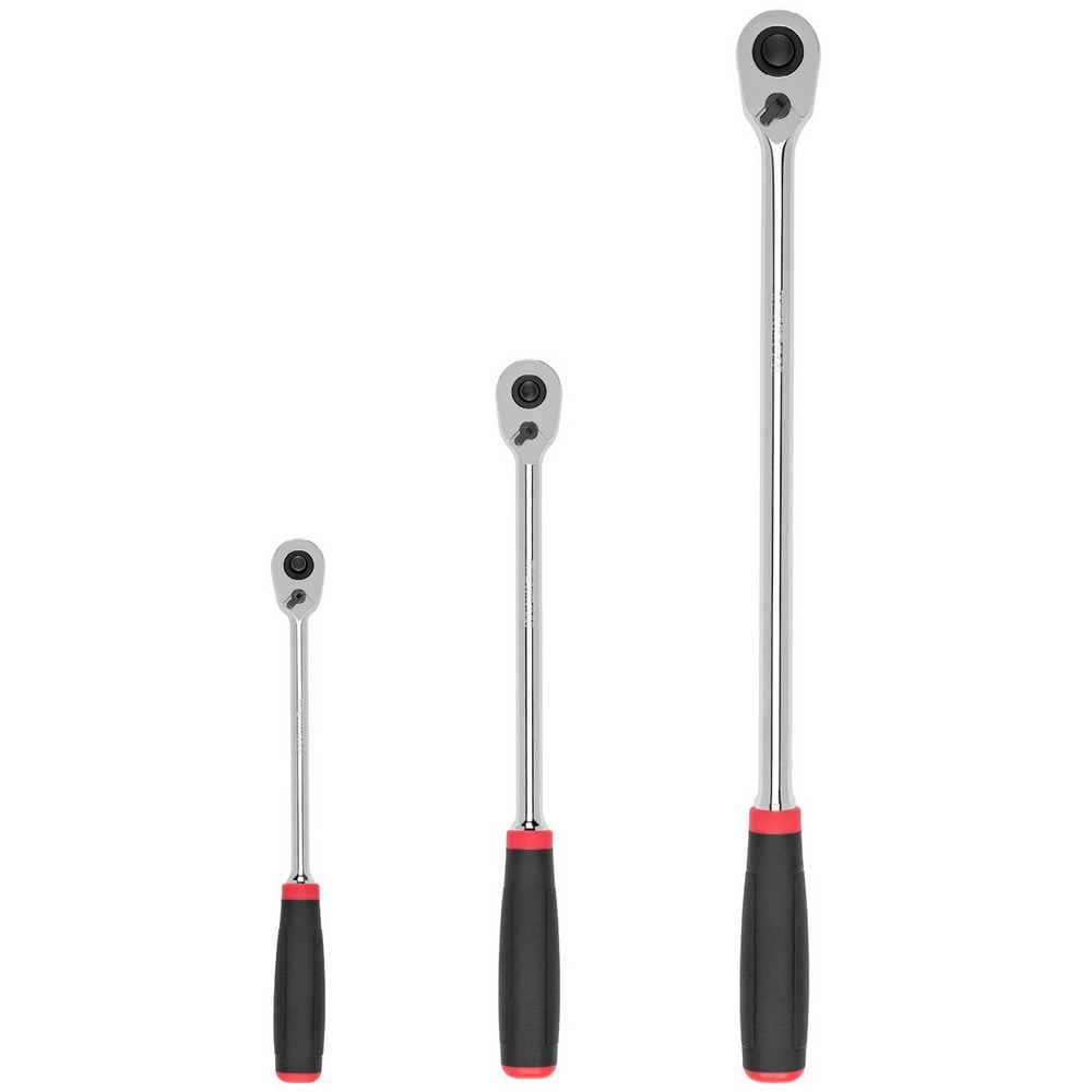 Ratchet Sets; Drive Size: 1/4 in, 1/2 in, 3/8 in; Overall Length (Inch): 12, 18, 9; Head Shape: Pear; Head Features: Compact; Head Style: Reversible, Fixed; Material: Steel; Handle Type: Comfort Grip; Finish: Full-Polished