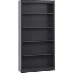 Bookcases; Overall Height: 72 in; Overall Width: 36; Overall Depth: 12; Material: Steel; Color: Textured Black; Shelf Weight Capacity: 200; Mobility: No; Modular: No