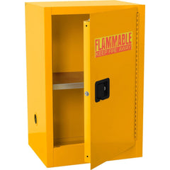 Flammable & Hazardous Storage Cabinets:  12.000 gal Drum, 1.000 Door,  1 Shelf,  Manual Closing,  Safety Yellow