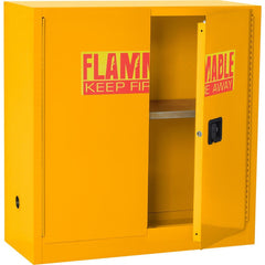 Flammable & Hazardous Storage Cabinets:  30.000 gal Drum, 2.000 Door,  1 Shelf,  Manual Closing,  Safety Yellow