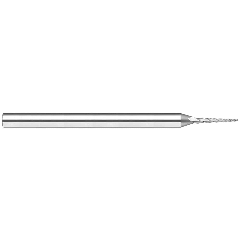 Tapered End Mill: 15 deg Angle per Side, 0.0600" Small Dia, 0.4800" LOC, 3 Flute, Tapered End