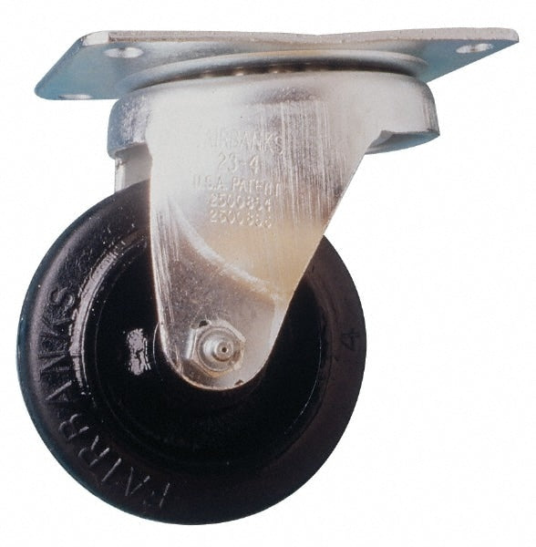 Swivel Top Plate Caster: Semi-Steel, 4" Wheel Dia, 1-1/2" Wheel Width, 600 lb Capacity, 5-1/4" OAH