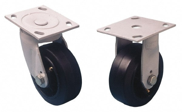 Rigid Top Plate Caster: Rubber, 6" Wheel Dia, 2" Wheel Width, 410 lb Capacity, 7-1/4" OAH