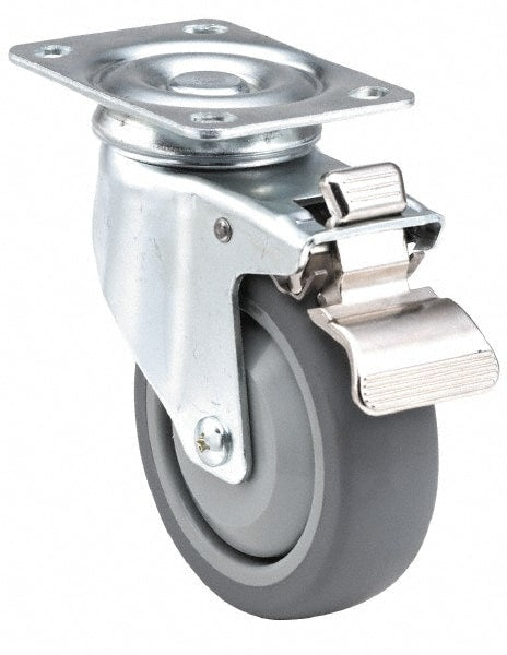 Swivel Top Plate Caster: Thermoplastic Rubber, 3" Wheel Dia, 1-1/4" Wheel Width, 110 lb Capacity, 4-3/16" OAH