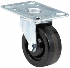 Swivel Top Plate Caster: Thermoplastic Rubber, 5" Wheel Dia, 1-1/4" Wheel Width, 220 lb Capacity, 6-5/16" OAH