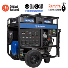 For your toughest power needs, the Westinghouse WGen20000c Portable Generator is an ultra-duty generator engineered for strength. With 28,000 peak-Watt and 20,000 running-Watt, the WGen20000c is built with a brawny 999 cc V-Twin OHV Westinghouse Engine to