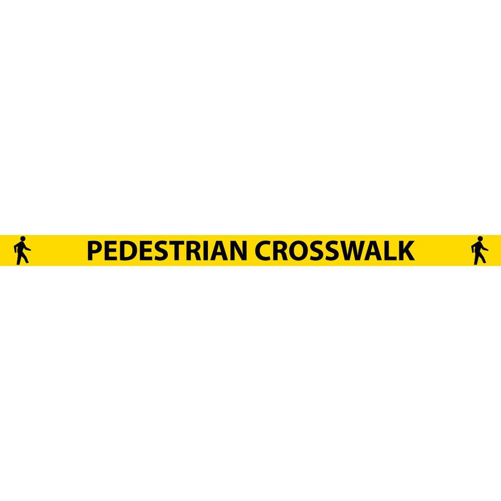 Adhesive Backed Floor Signs; Message Type: Traffic Control; Message/Graphic: Message & Graphic; Message or Graphic: Message & Graphic; Legend: PEDESTRIAN CROSSWALK; Material: Vinyl; Legend Color: Black; Color: Yellow, Black; Shape: Rectangle