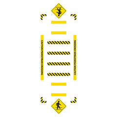 Adhesive Backed Floor Signs; Message Type: Traffic Control; Message/Graphic: Message & Graphic; Message or Graphic: Message & Graphic; Legend: CAUTION PEDESTRIAN CROSSING; Material: Vinyl; Legend Color: Black; Color: Yellow, Black; Shape: Rectangle