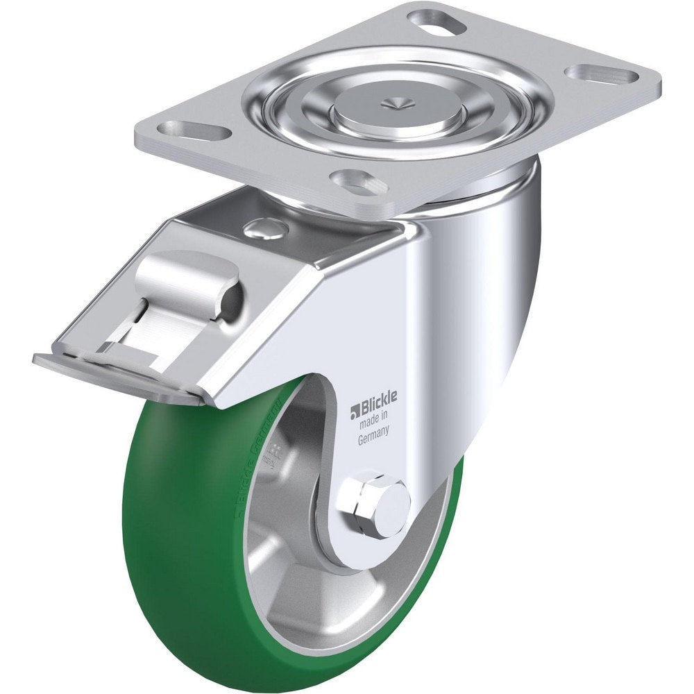 Top Plate Casters; Mount Type: Plate; Number of Wheels: 1.000; Wheel Diameter (Inch): 8; Wheel Material: Polyurethane; Wheel Width (Inch): 2; Wheel Color: Green