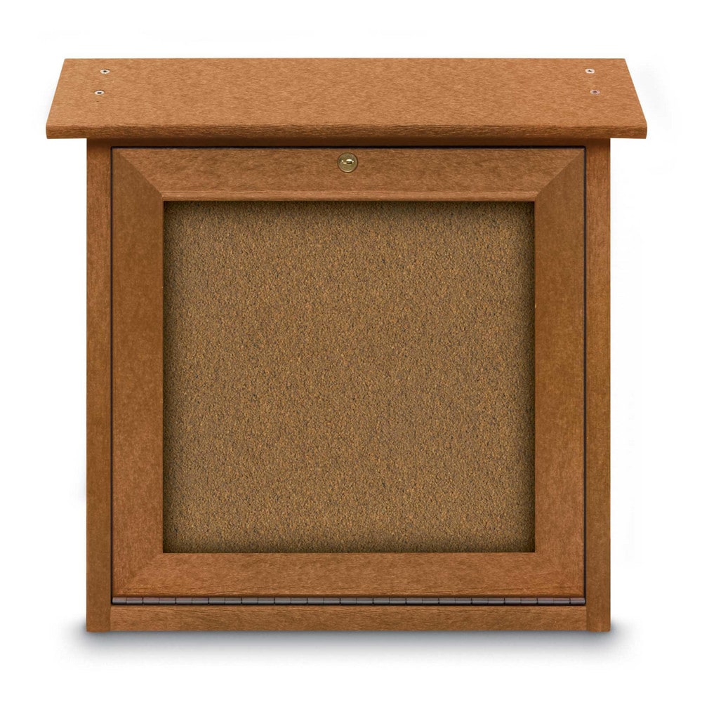 Enclosed Bulletin Board: 18" Wide, 18" High, Cork, Tan