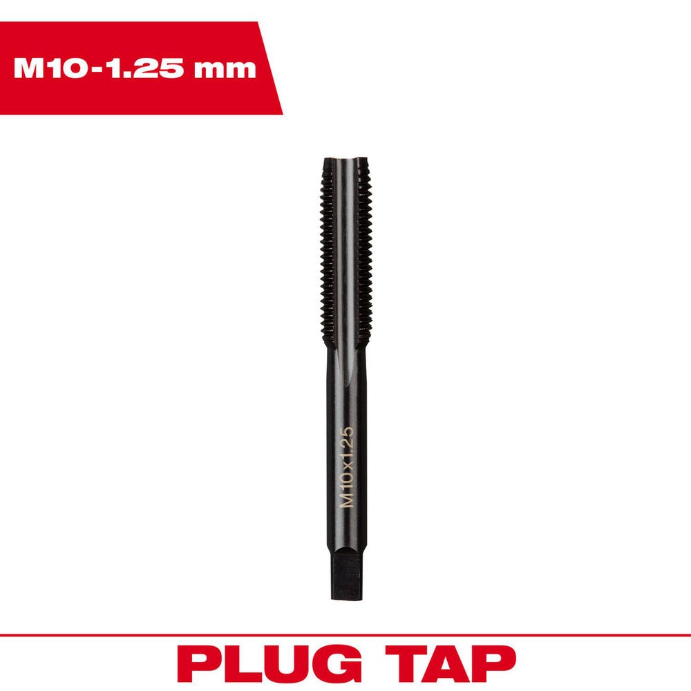 Straight Flute Tap: M10x1.25 4 Flute, Plug Chamfer, 2B Class of Fit, High-Carbon Steel, Black Oxide Finish