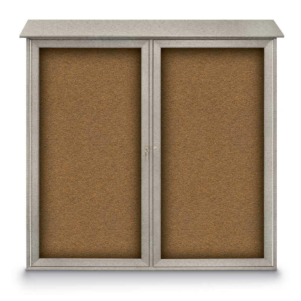 Enclosed Bulletin Board: 48" Wide, 48" High, Cork, Tan