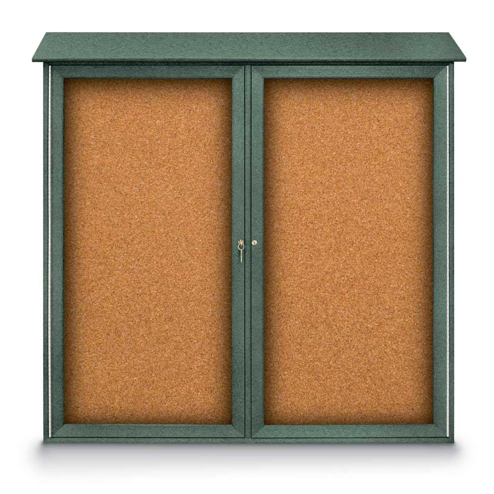 Enclosed Cork Bulletin Board: 48" Wide, 48" High, Cork, Natural Tan