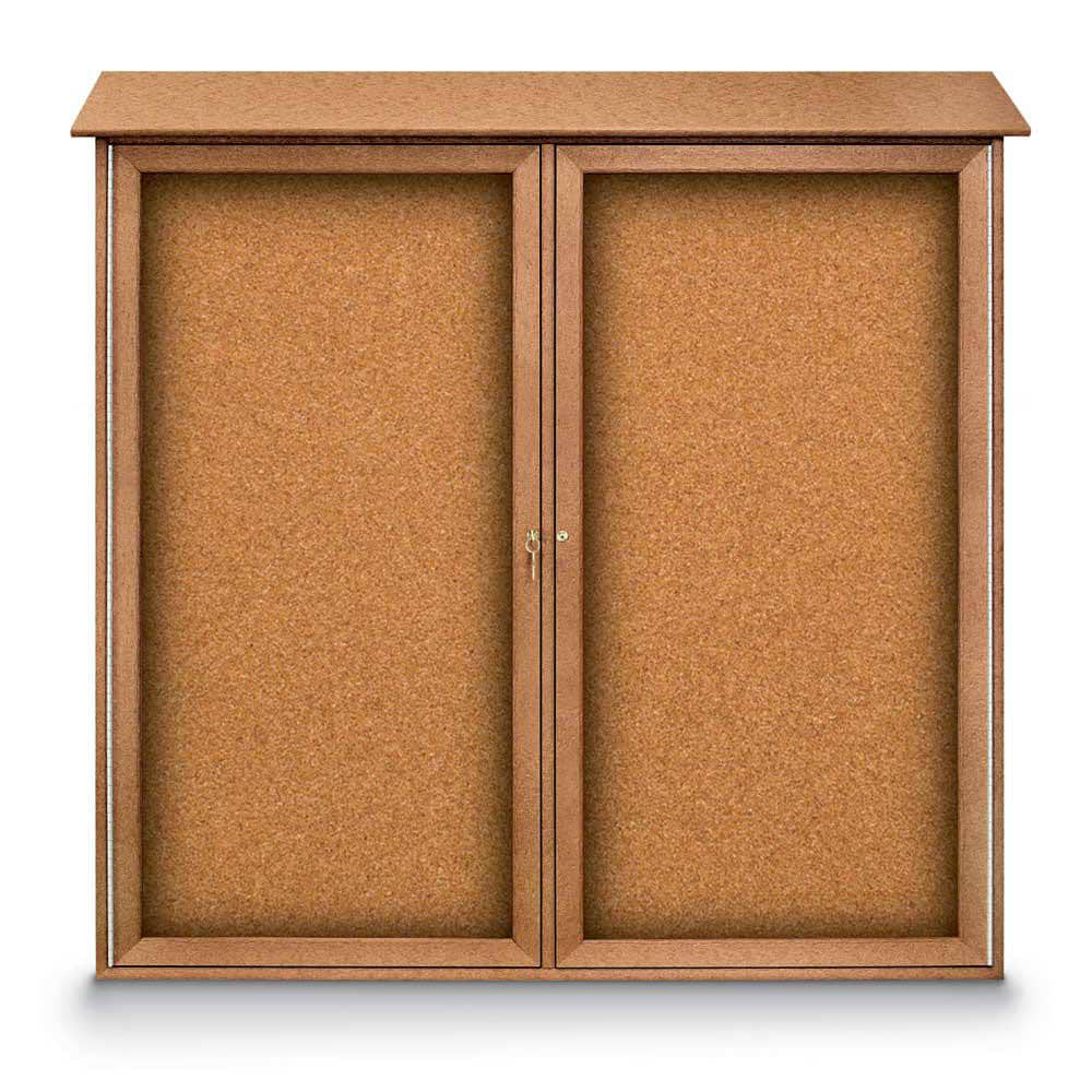 Enclosed Cork Bulletin Board: 48" Wide, 48" High, Cork, Natural Tan