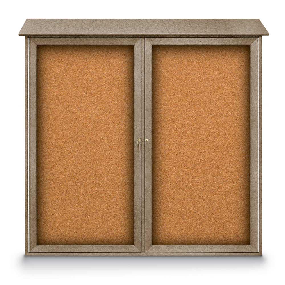 Enclosed Cork Bulletin Board: 48" Wide, 48" High, Cork, Natural Tan