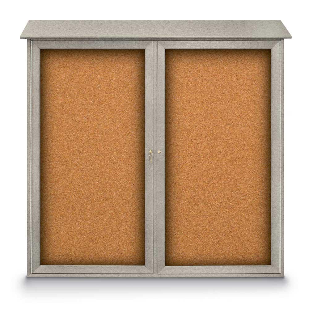 Enclosed Cork Bulletin Board: 48" Wide, 48" High, Cork, Natural Tan