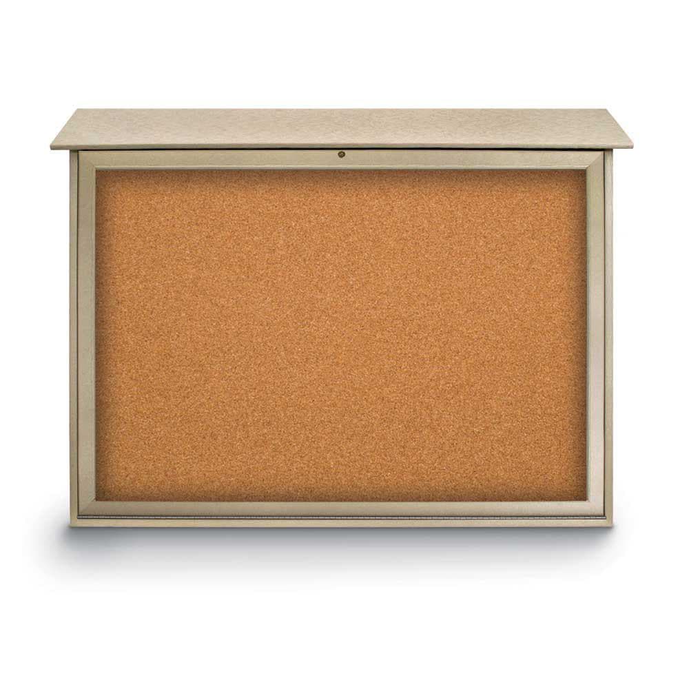 Enclosed Cork Bulletin Board: 52" Wide, 40" High, Cork, Natural Tan