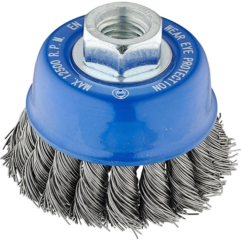 Cup Brush: 2-3/4" Dia, 0.0140" Wire Dia, Steel, Knotted