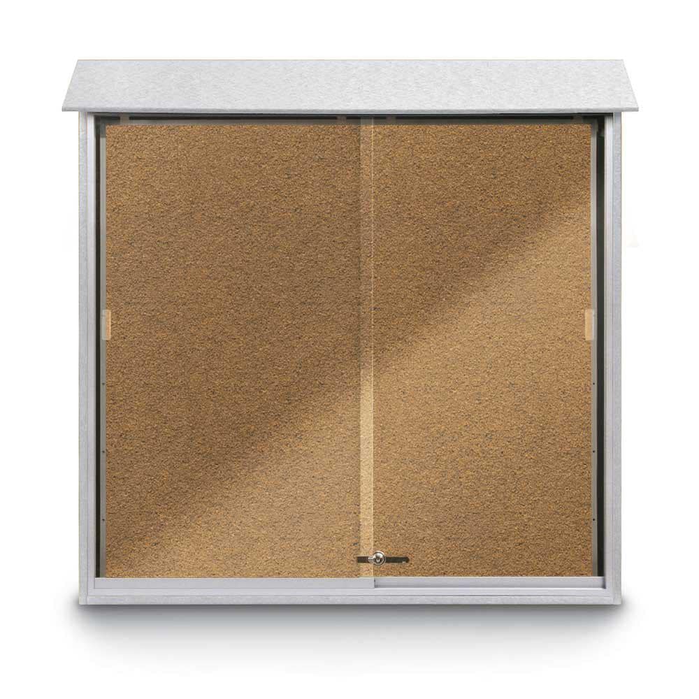 Enclosed Bulletin Board: 48" Wide, 48" High, Cork, Tan