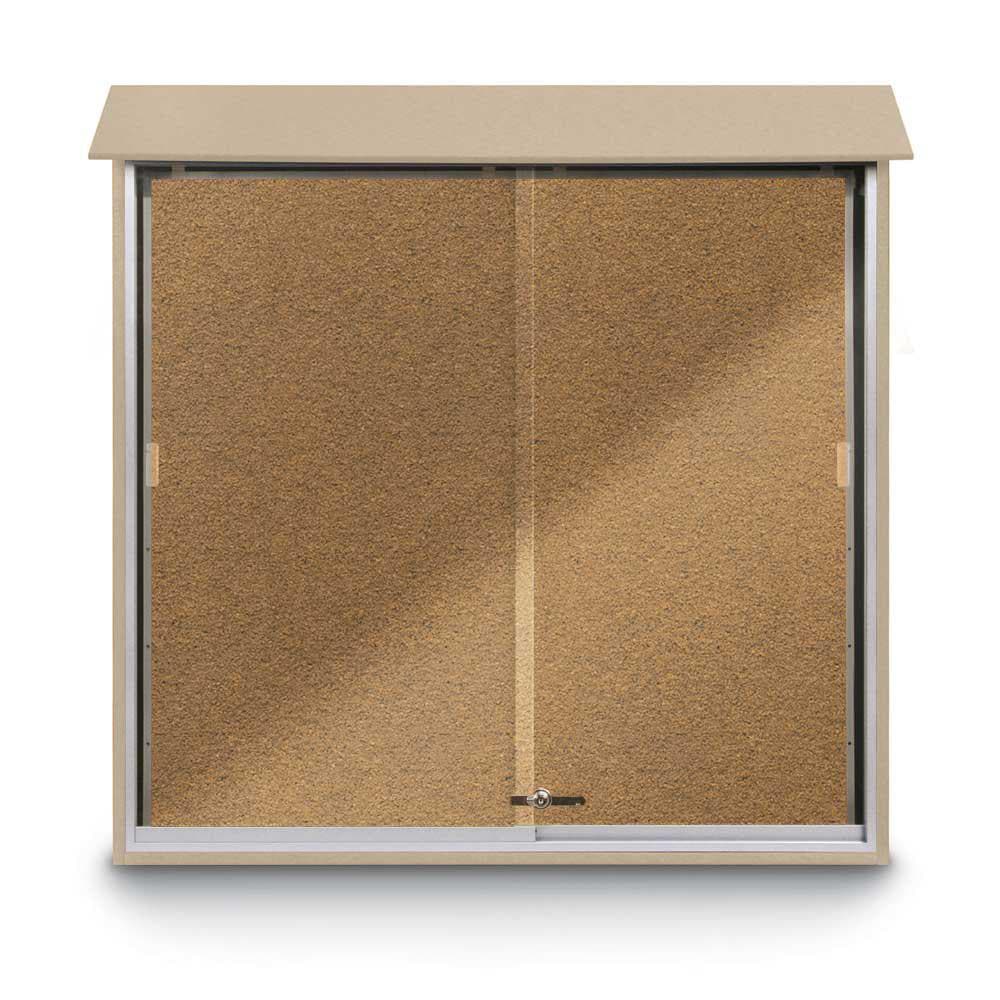 Enclosed Bulletin Board: 48" Wide, 48" High, Cork, Tan