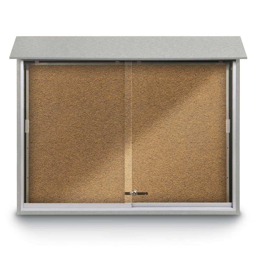 Enclosed Bulletin Board: 45" Wide, 36" High, Cork, Tan