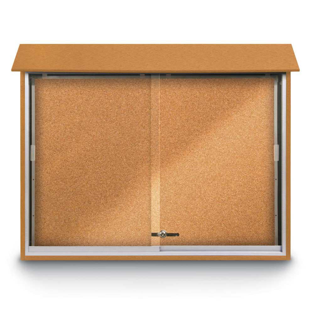 Enclosed Cork Bulletin Board: 45" Wide, 36" High, Cork, Natural Tan