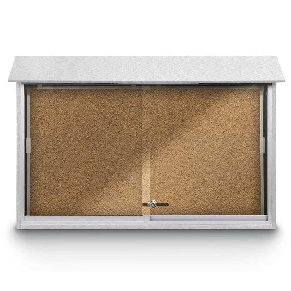 Enclosed Bulletin Board: 45" Wide, 30" High, Cork, Tan