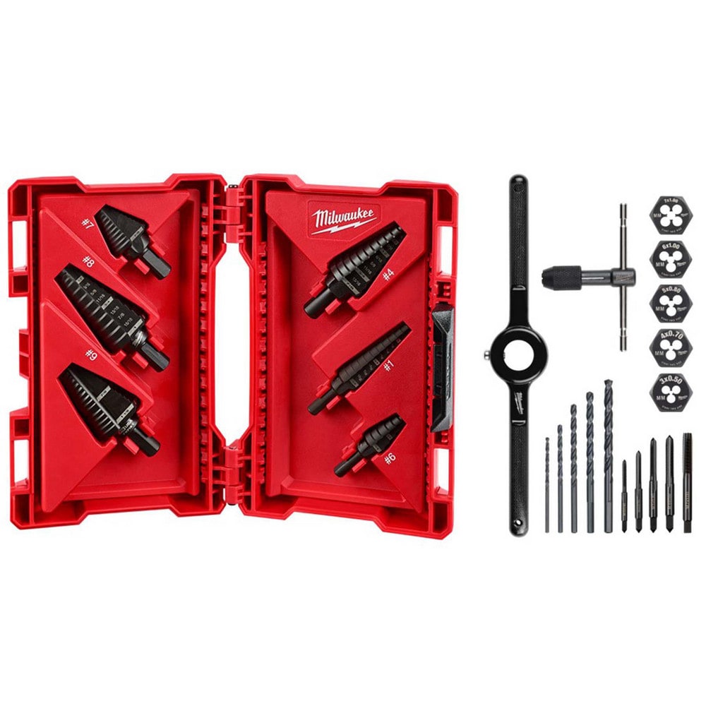 Drill Bit Set:  Step Drill Bits,  17 Pc,  0.1250" to  1.1250" Drill Bit Size,  High-Speed Steel