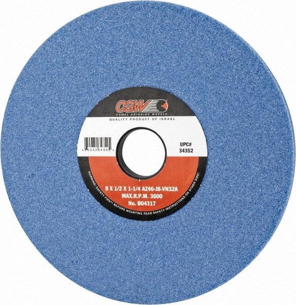 Surface Grinding Wheel: 8" Dia, 1/2" Thick, 1-1/4" Arbor, 46 Grit