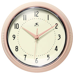 Office Wall Clocks; Clock Type: Dial; Display Type: Analog; Power Source: Battery; Clock Movement Control: Manual; Face Diameter: 7.25000; Face Color: White; Case Color: Pink; Digit Color: Black