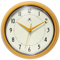 Office Wall Clocks; Clock Type: Dial; Display Type: Analog; Power Source: Battery; Clock Movement Control: Manual; Face Diameter: 7.2500; Face Color: Off-White; Case Color: Saffron; Digit Color: Black