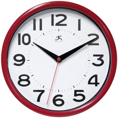 Office Wall Clocks; Clock Type: Dial; Display Type: Analog; Power Source: Battery; Clock Movement Control: Manual; Face Diameter: 7.7500; Face Color: White; Case Color: Red; Digit Color: Black